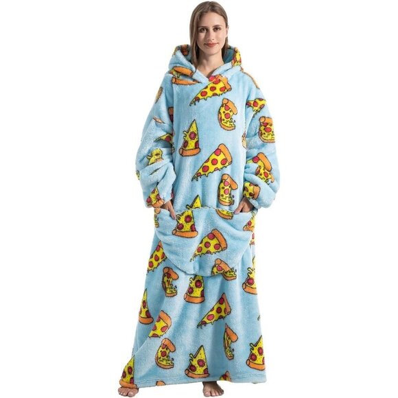 ⭐Sweat Pizza Warm Giant Hoodie Thick Flannel Blanket with Sleeve - Picture 1 of 7